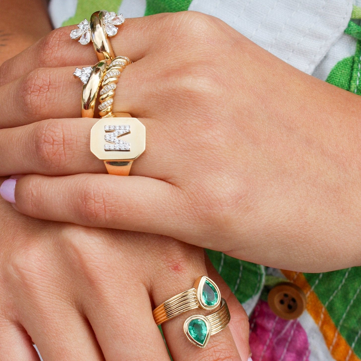 Gold Emerald Pear Wrap Ring