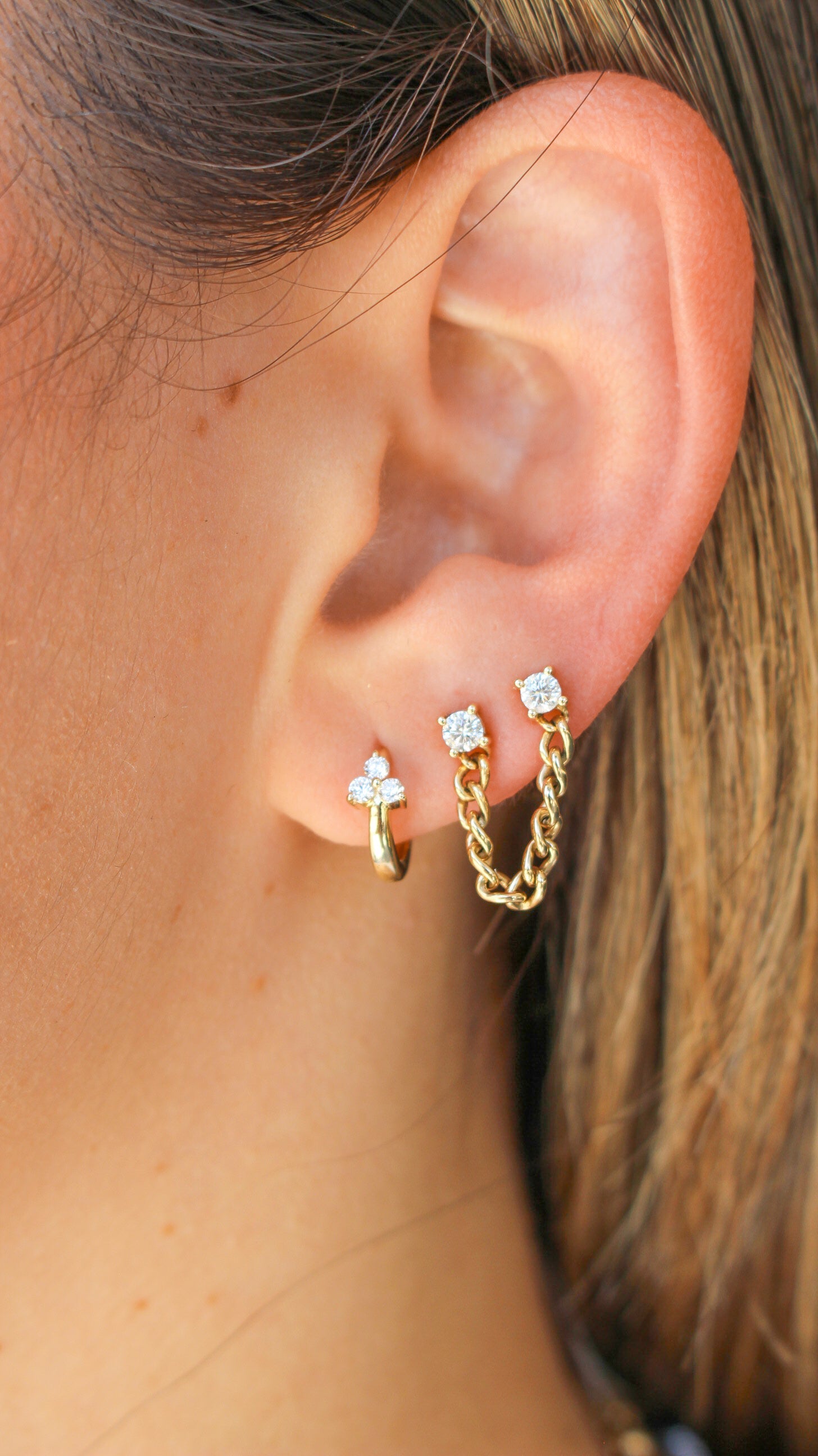 Gold Diamond Trio Hoop Earring