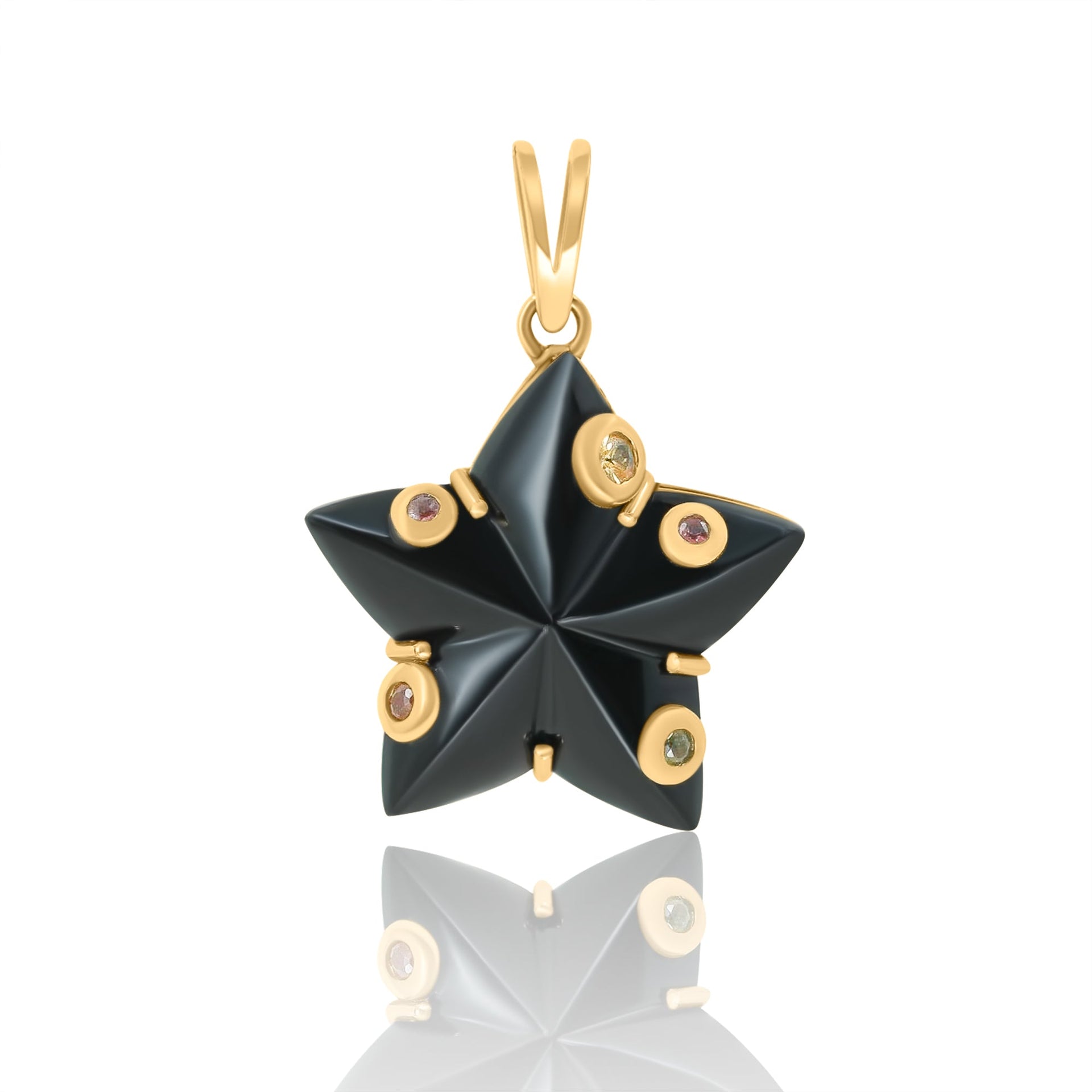 Gold Multi Sapphire Black Onyx Star Pendant