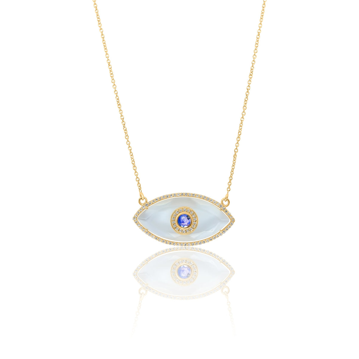 Gold Blue Sapphire Diamond Evil Eye Necklace
