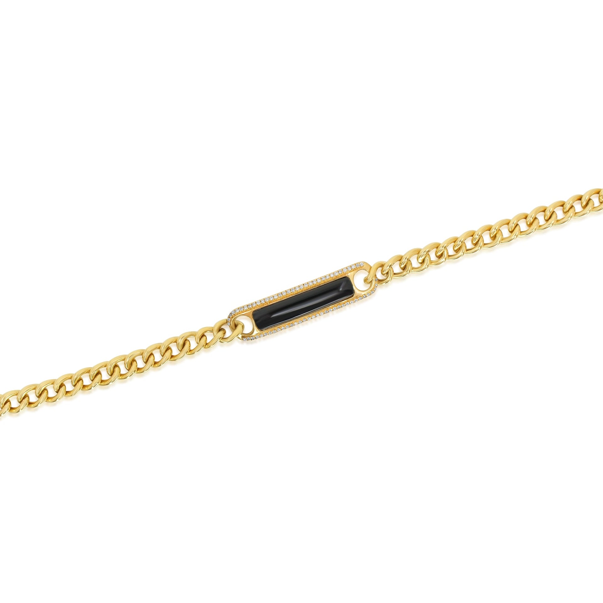 Gold Diamond Black Onyx Bar Cuban Link Bracelet