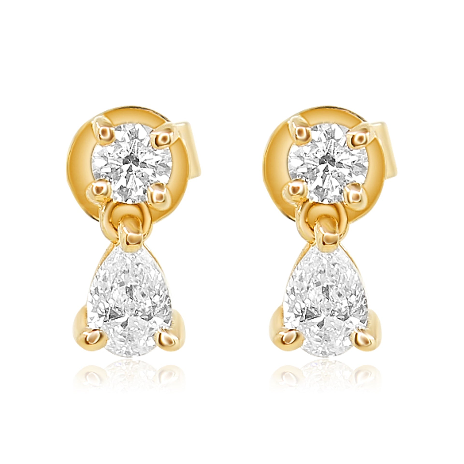 Gold Diamond Round Pear Mini Drop Earring