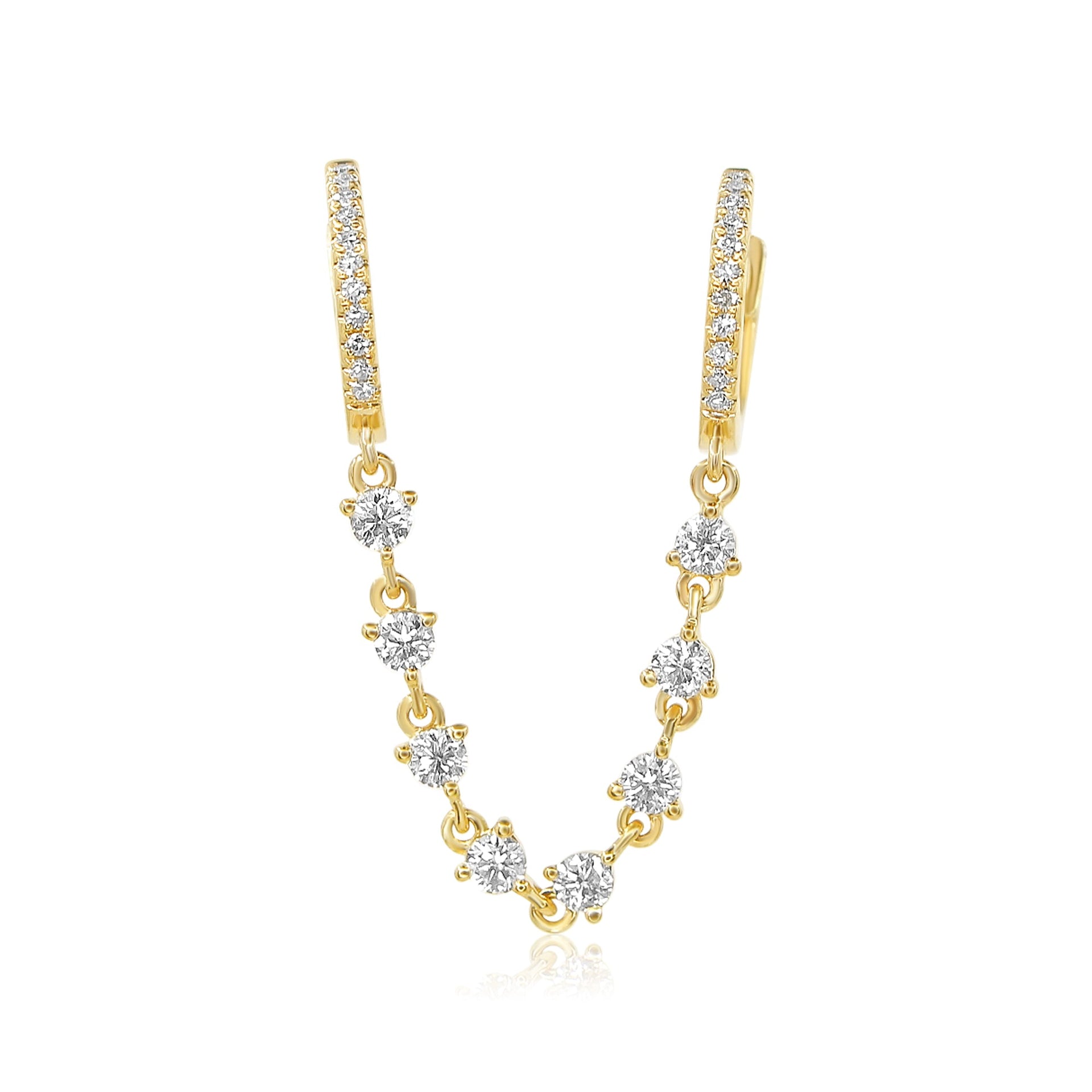 Gold Diamond Chain Connecting Hoop Earring