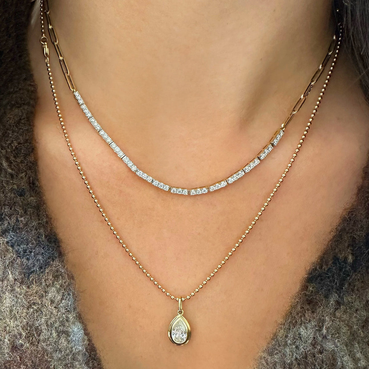 Half Tennis Paperclip Chain Necklace