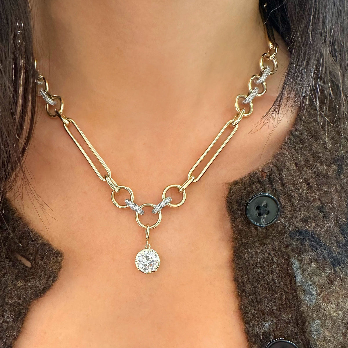 Diamond Mixed Link Chain Necklace with Connector