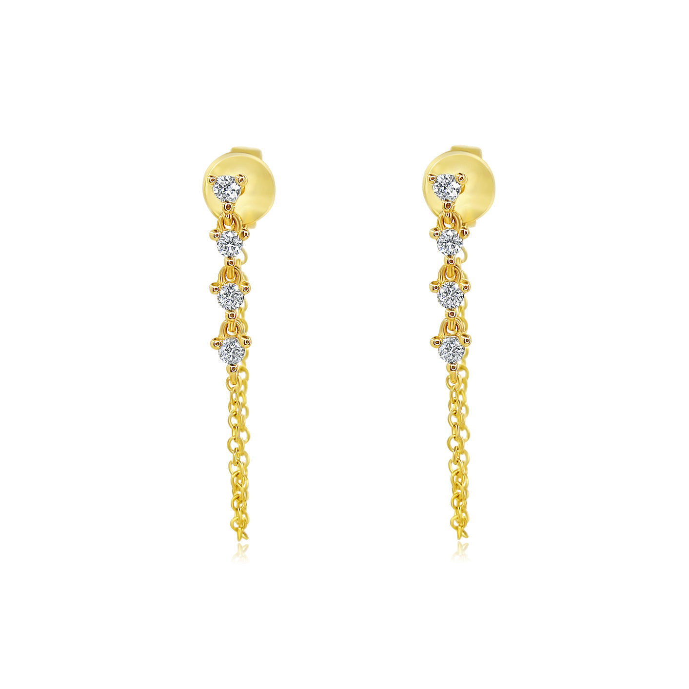 Gold Diamond Four-Linked Prong Drop Loop Earring