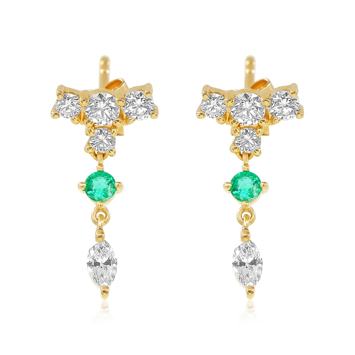 Gold Diamond Bar Emerald Drop Earring