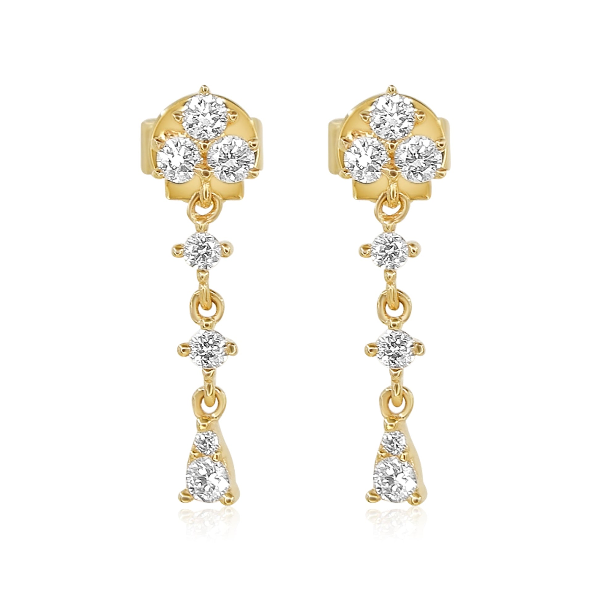 Gold Diamond Trio Prong Drop Earring