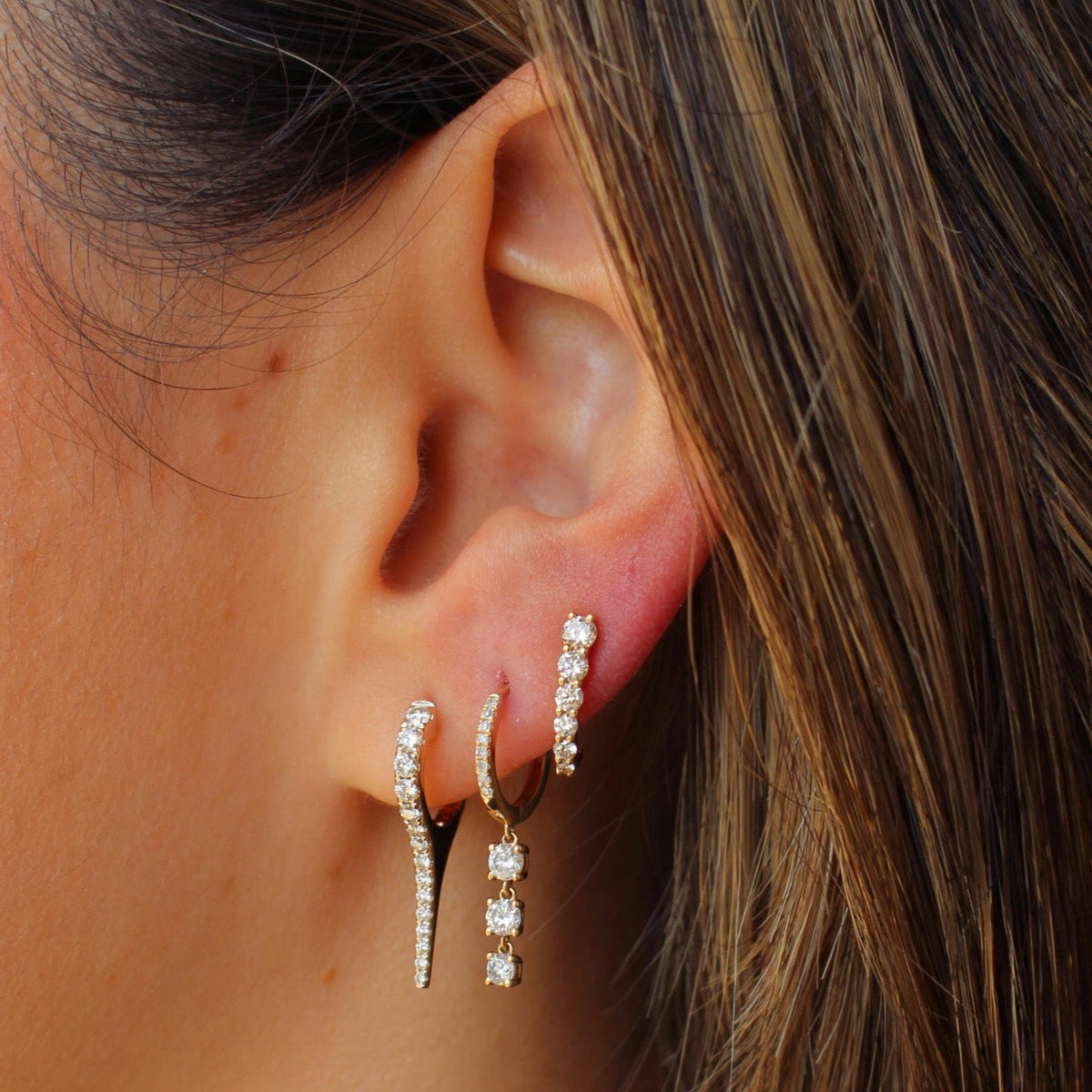 Gold Diamond Half Hoop Earring