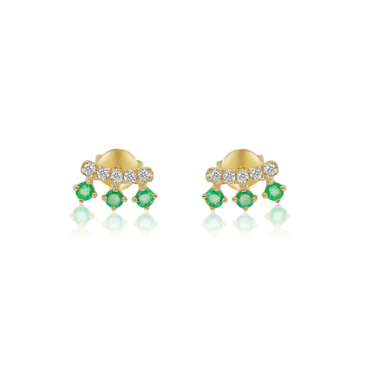 Gold Diamond Triple Emerald Bar Earring
