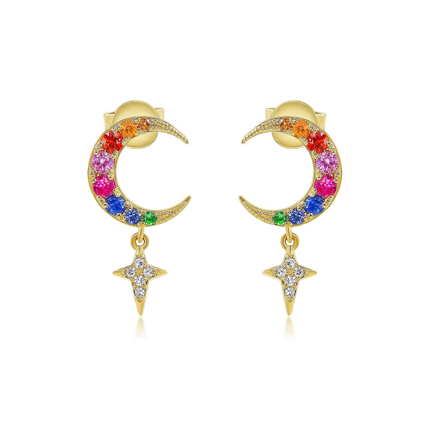 Gold Rainbow Moon and Star Drop Earring