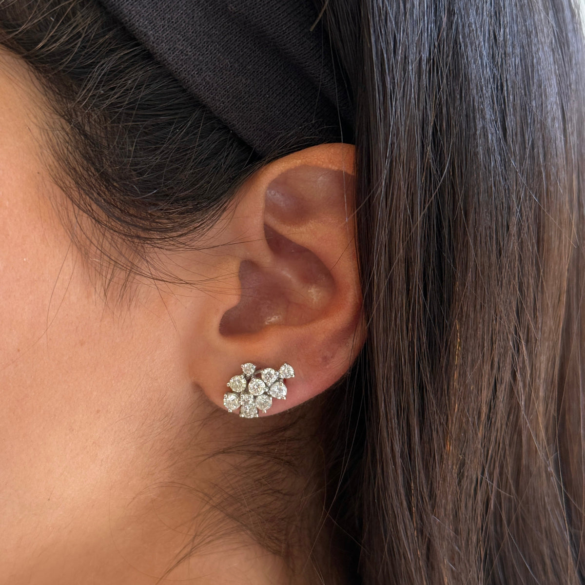 Gold Fancy Cluster Round Diamond Earrings