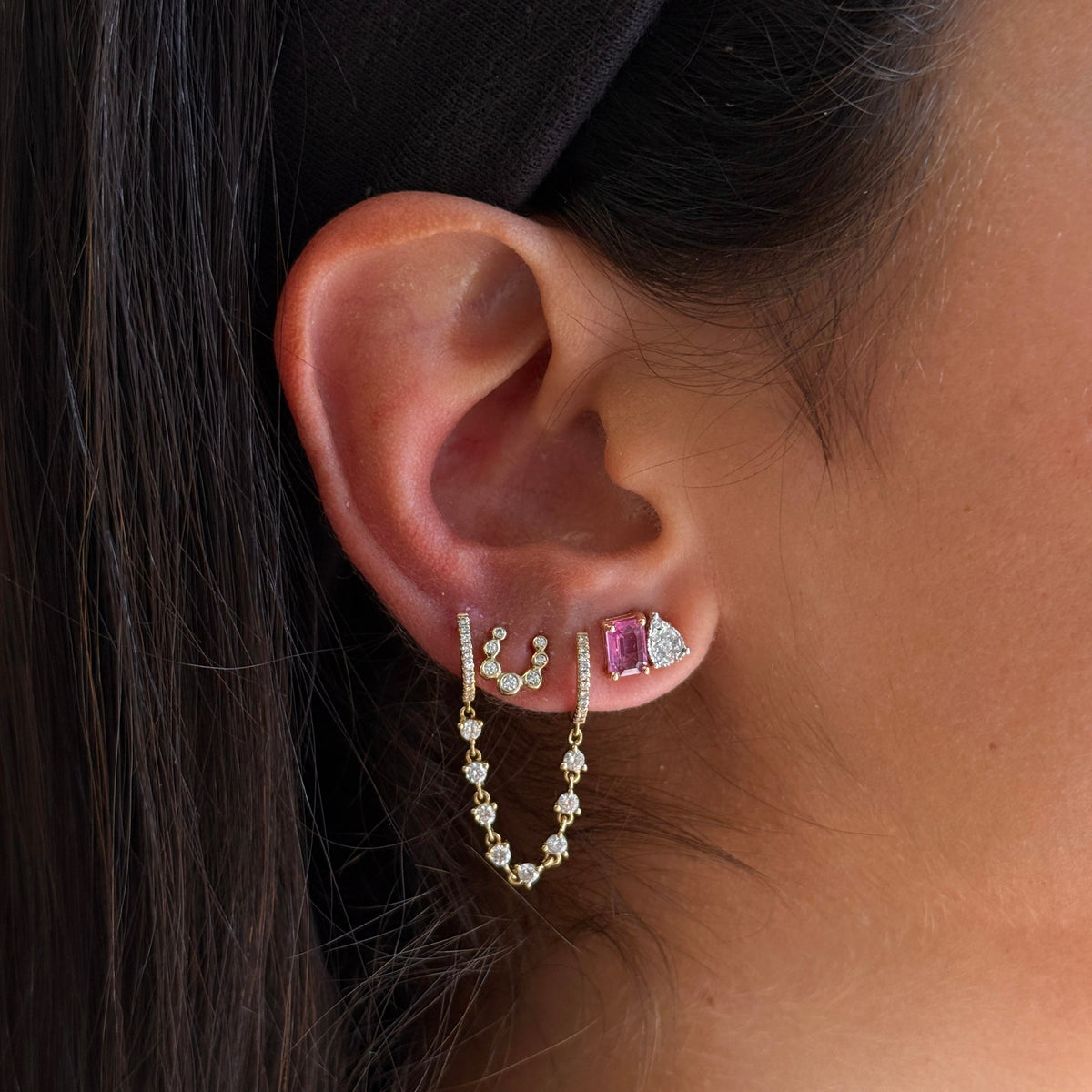 Gold Bezel Diamond Horseshoe Earring