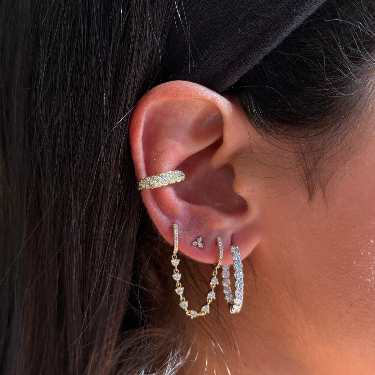 Gold Diamond Croissant Earring Cuff