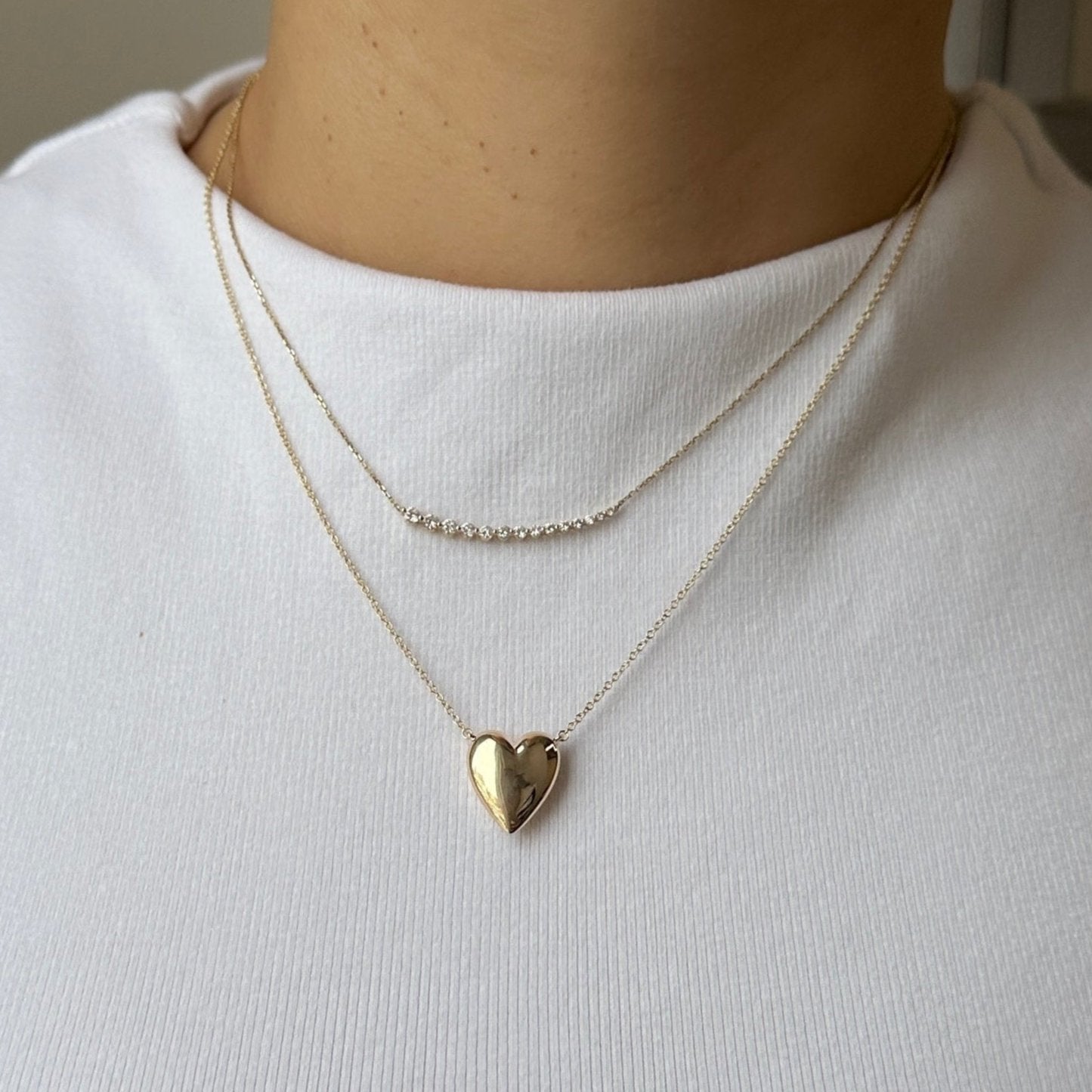 Gold Puffy Heart Necklace