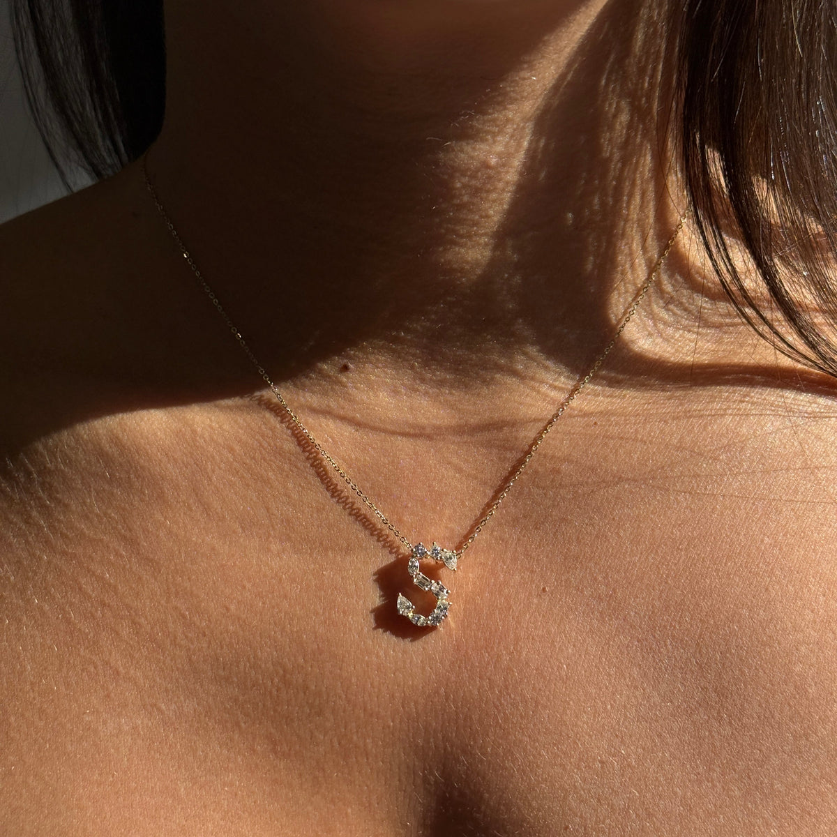 Gold Multi Shape Lab Diamond Initial Necklace