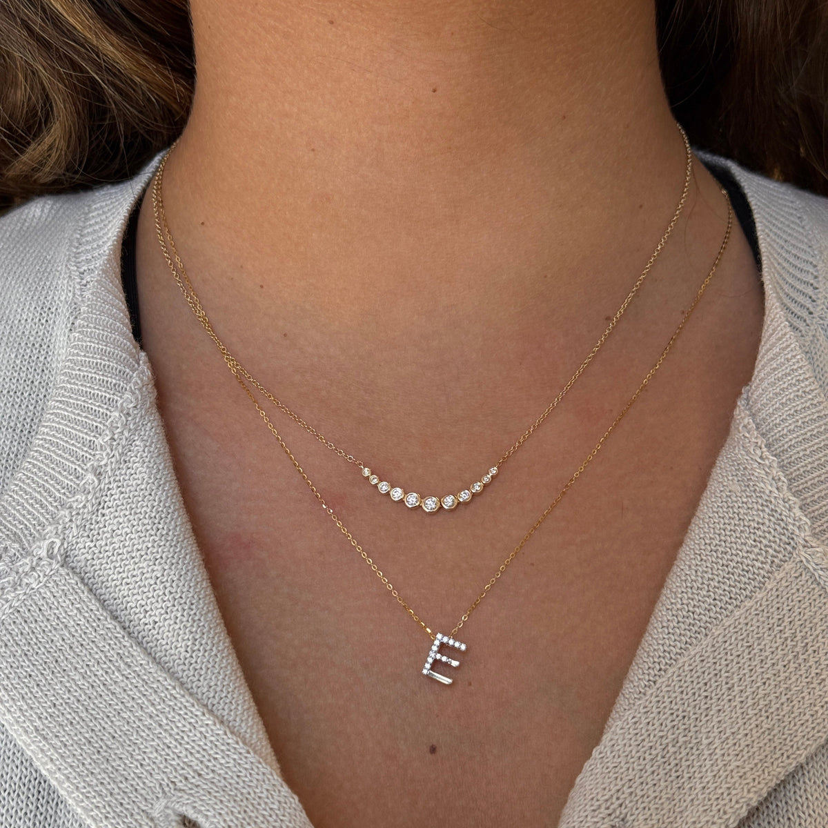 Gold Half Diamond Initial Necklace