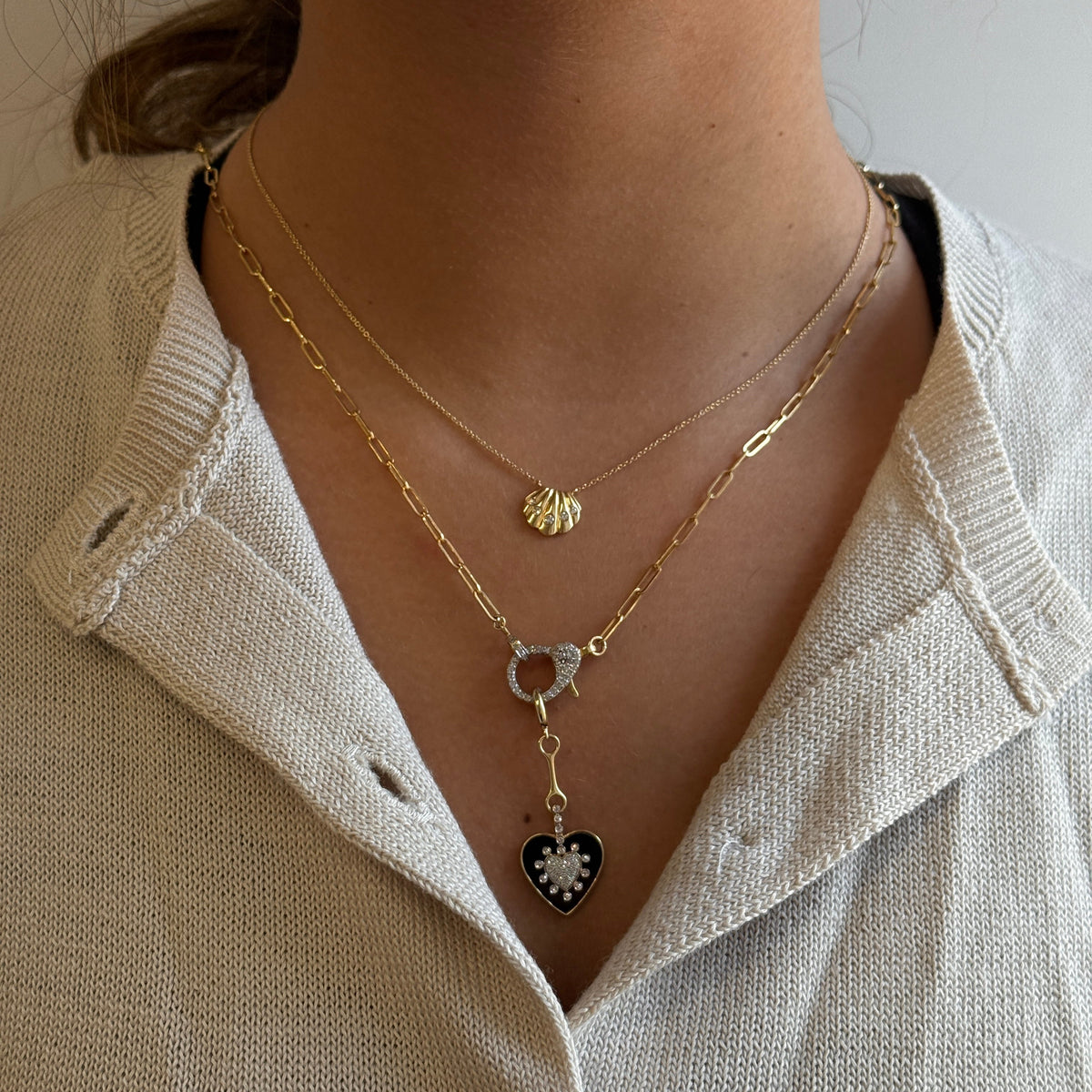Gold Diamond Clasp Paperclip Necklace