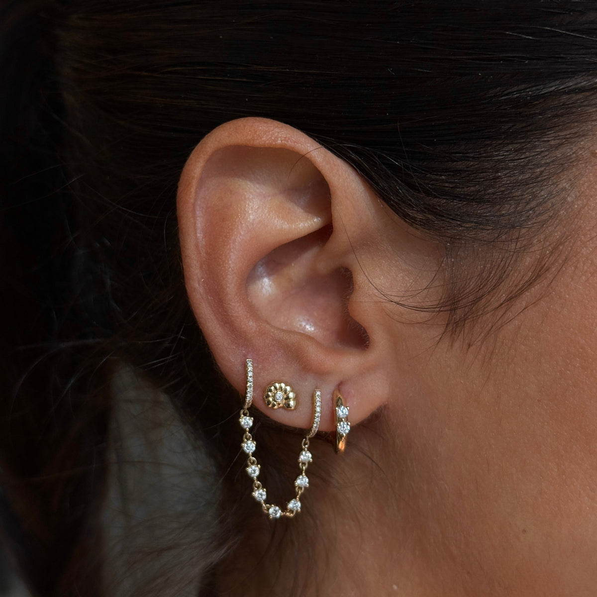 Gold Double Diamond Hoop Earring