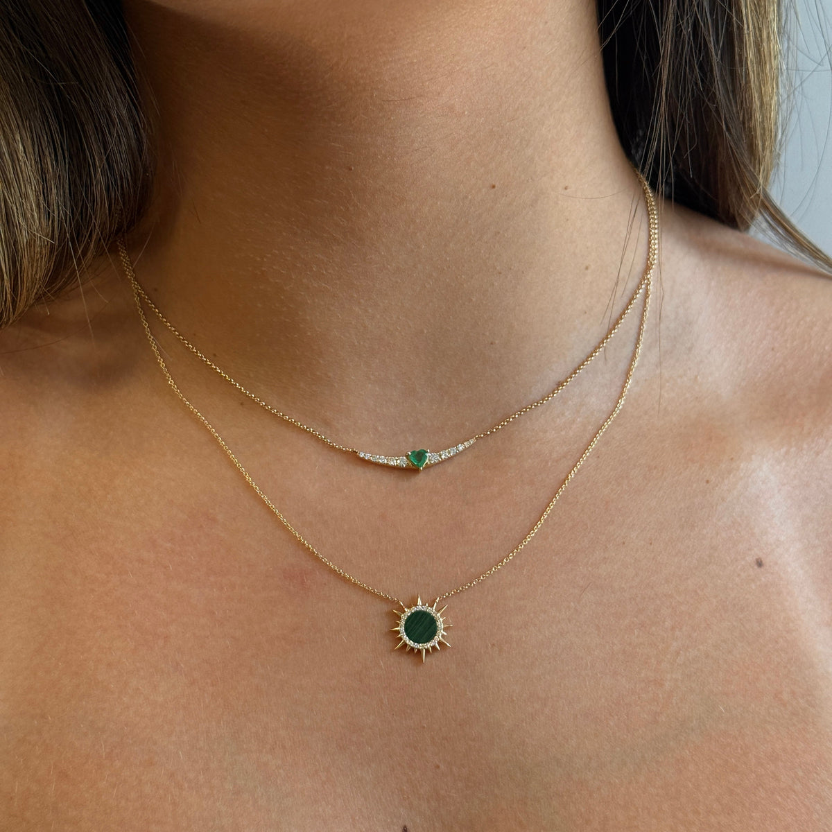 Gold Diamond Malachite Sun Necklace