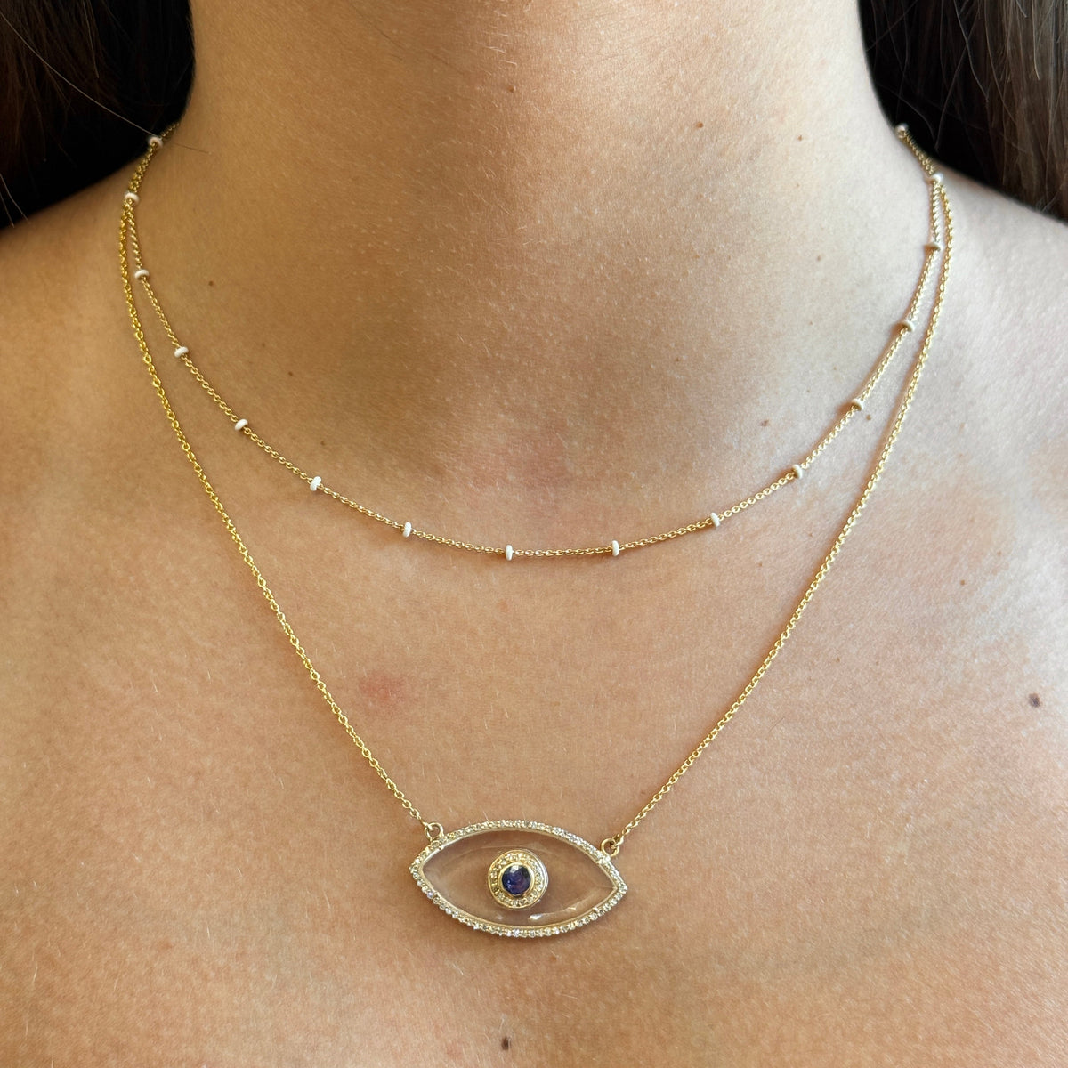 Gold Blue Sapphire Diamond Evil Eye Necklace