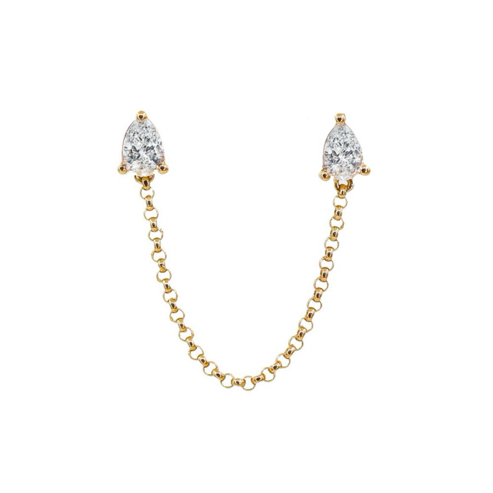 Gold Pear Diamond Chain Connecting Earring