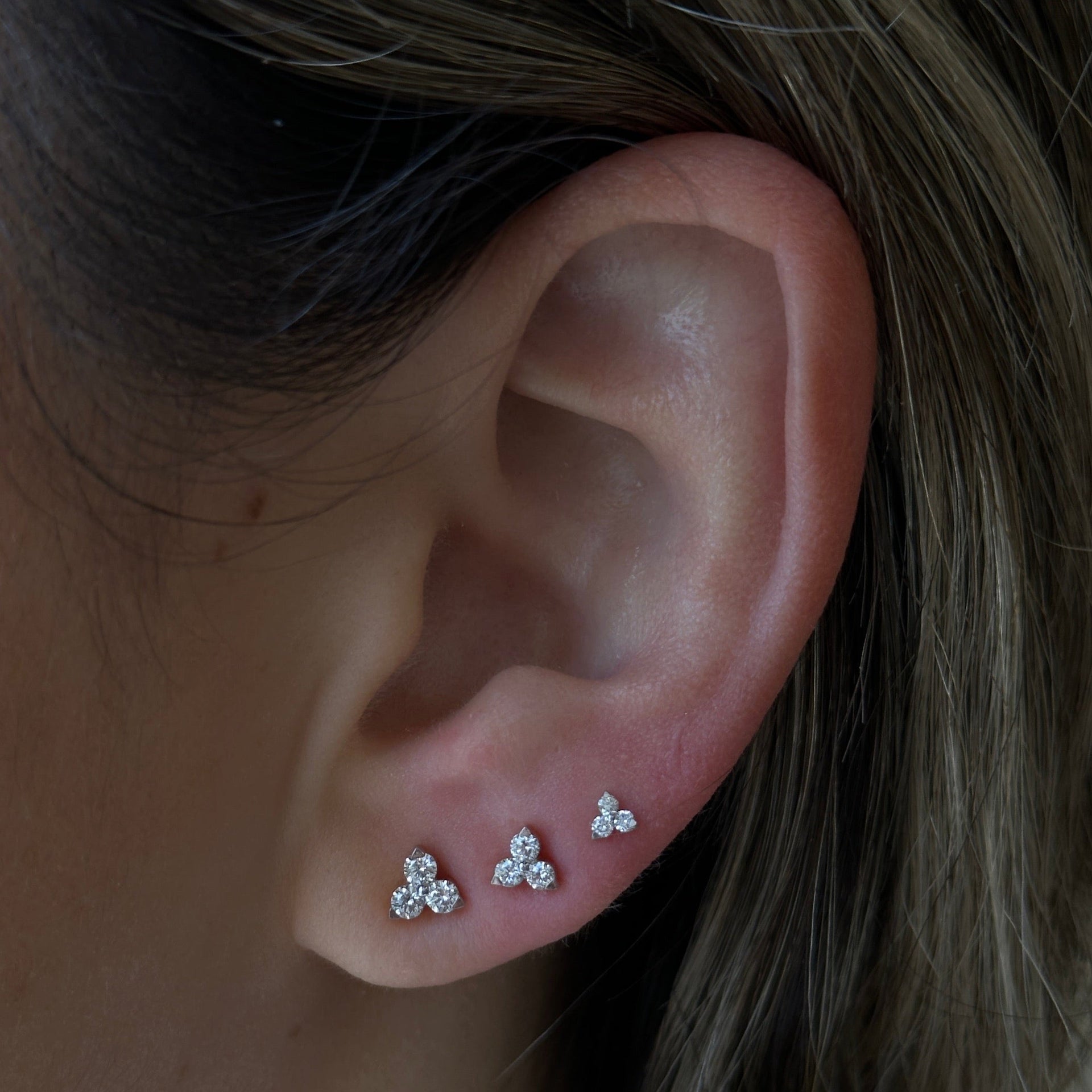 Gold Diamond Trio Earring