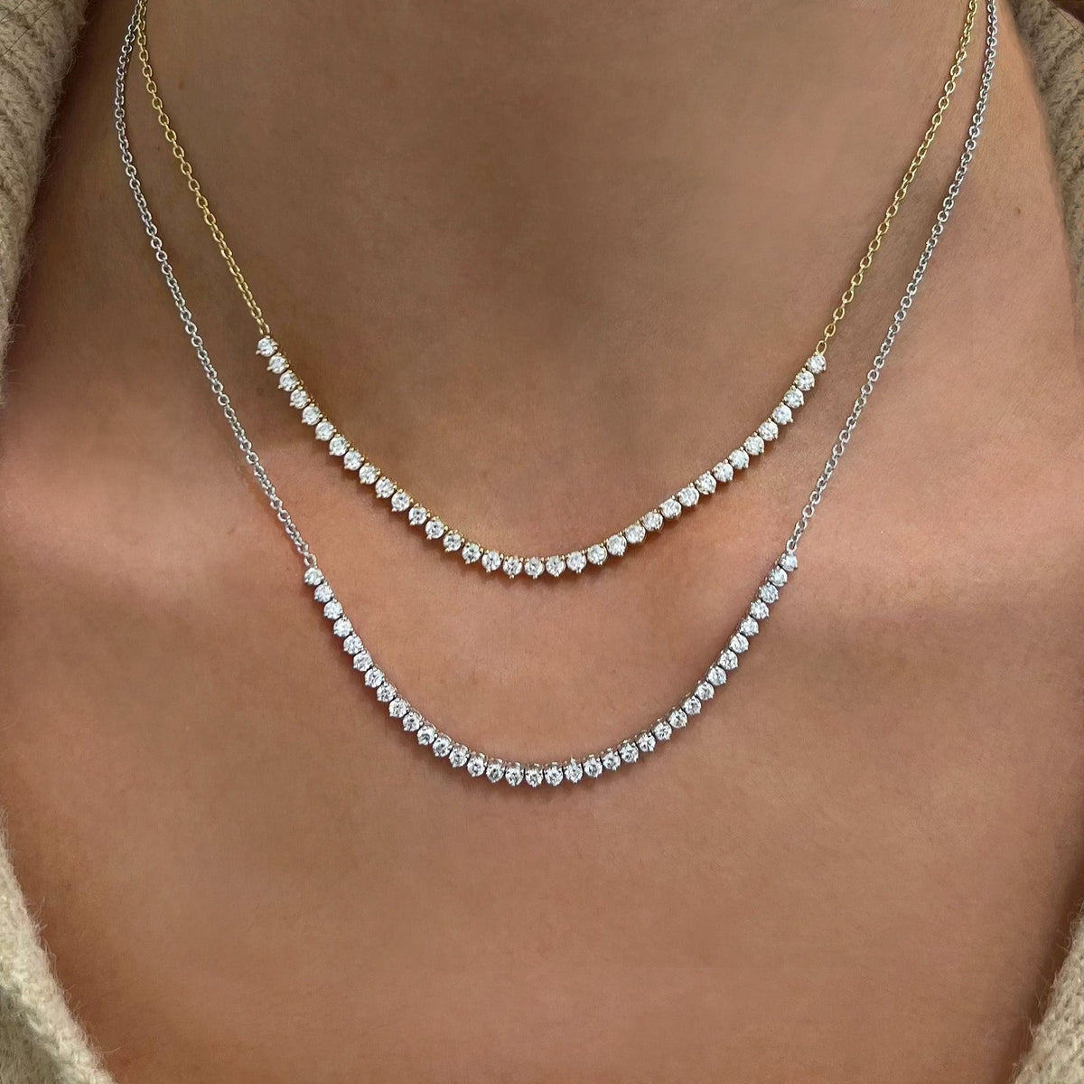 Three Prong Round Lab Diamond Half Tennis Necklace