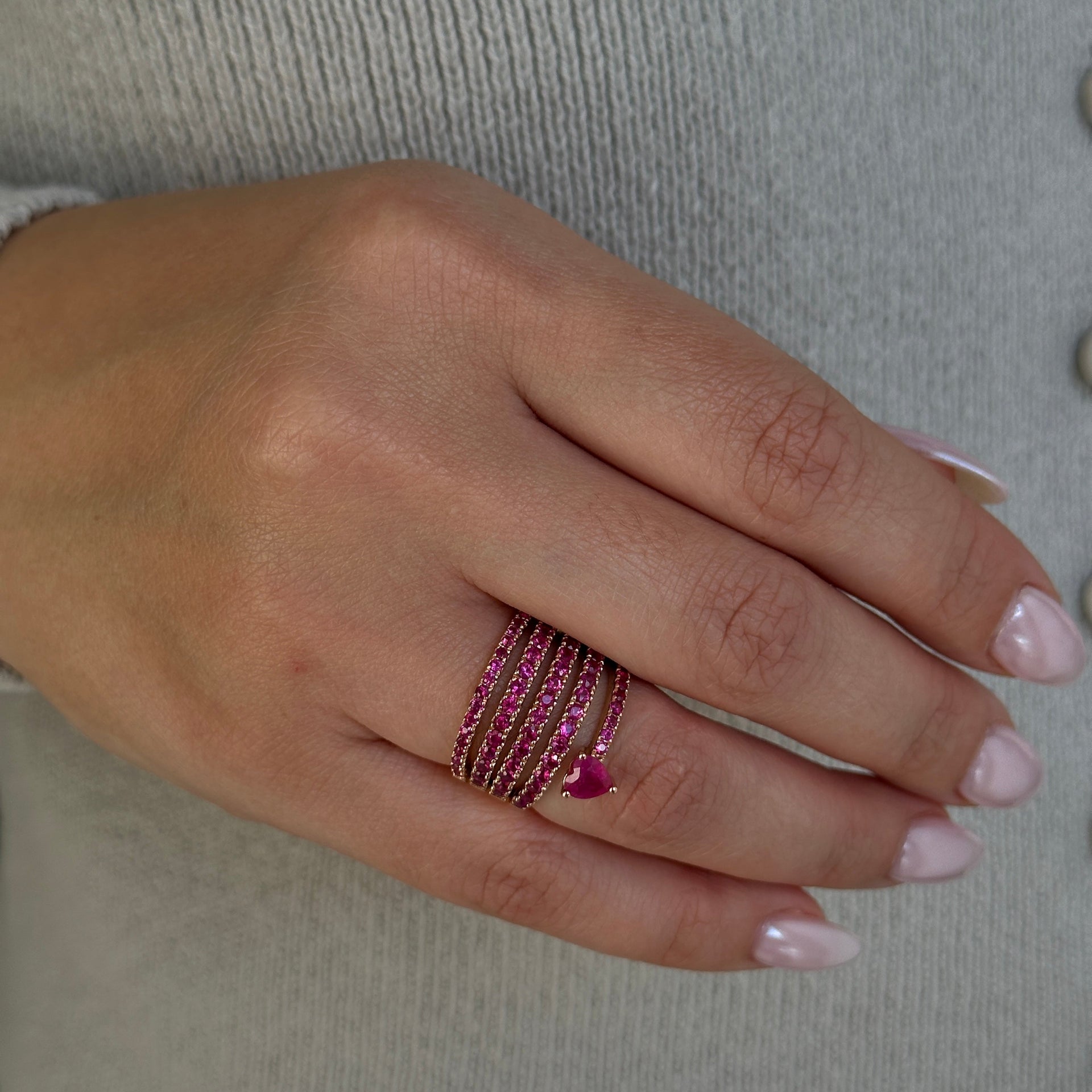 Gold Multi Wrap Heart Ruby Ring