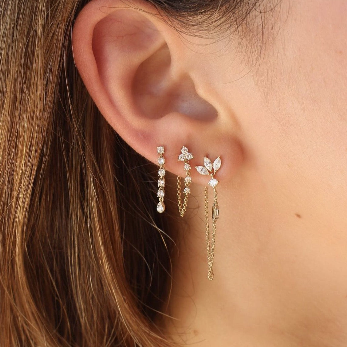 Gold Diamond Trio Loop Earring