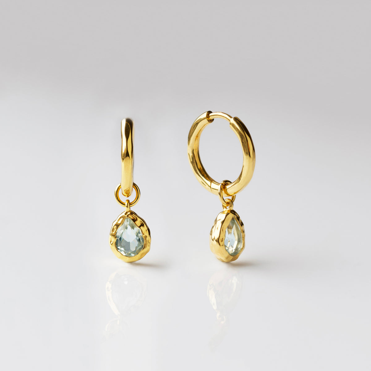 Molten Green Amethyst Drop Hoop Earrings