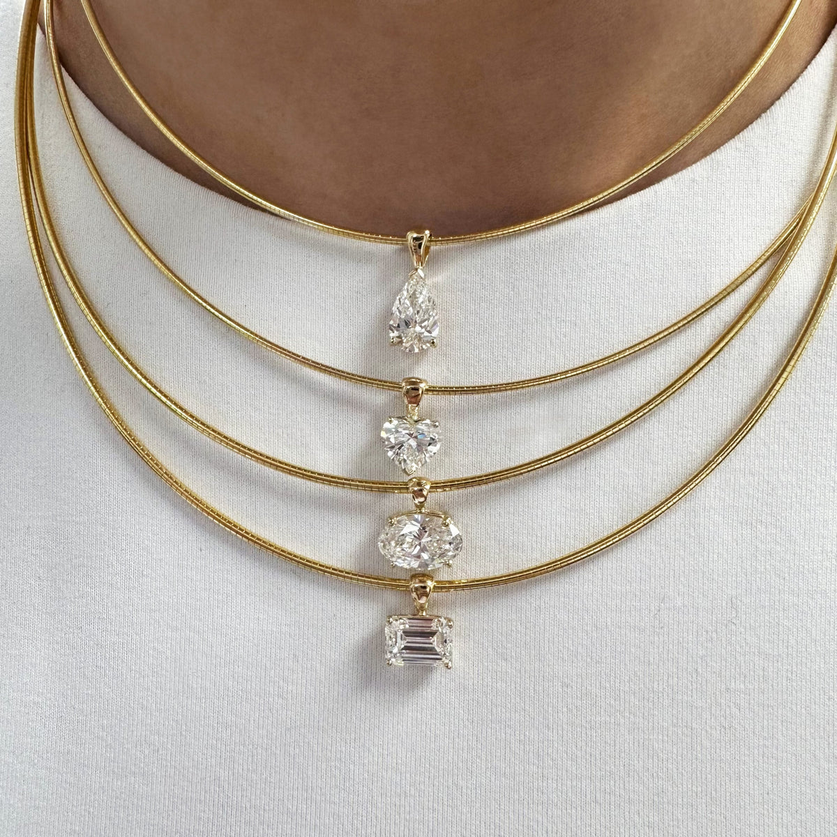 Emerald Cut Diamond Omega Necklace