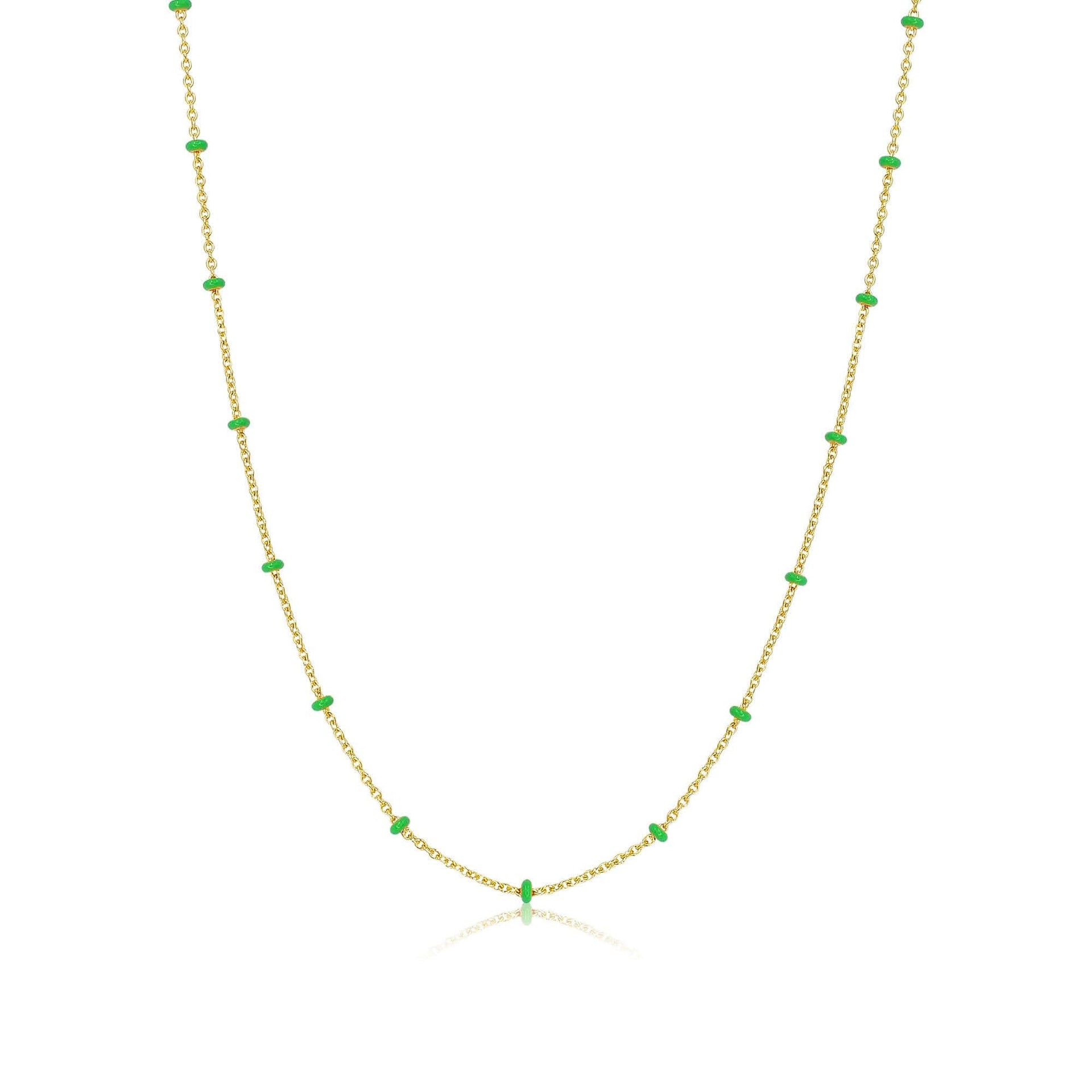 Gold Dainty Green Enamel Chain Necklace