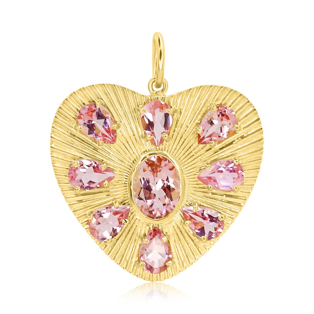 Gold Pink Sapphire Fluted Heart Pendant