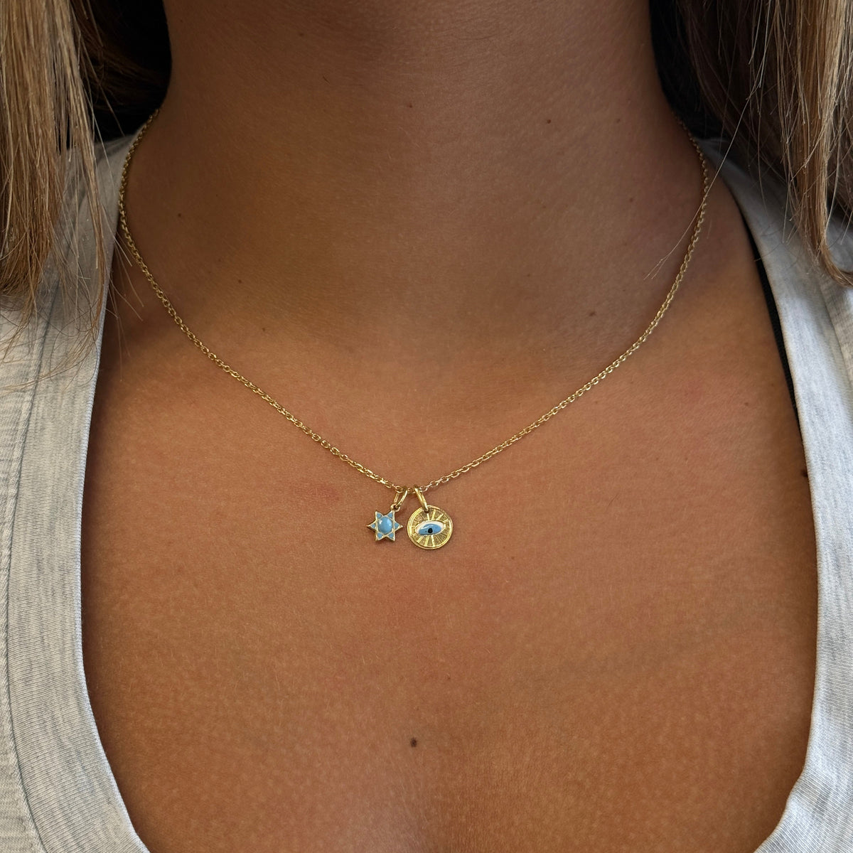 Gold Mini Evil Eye Coin Pendant