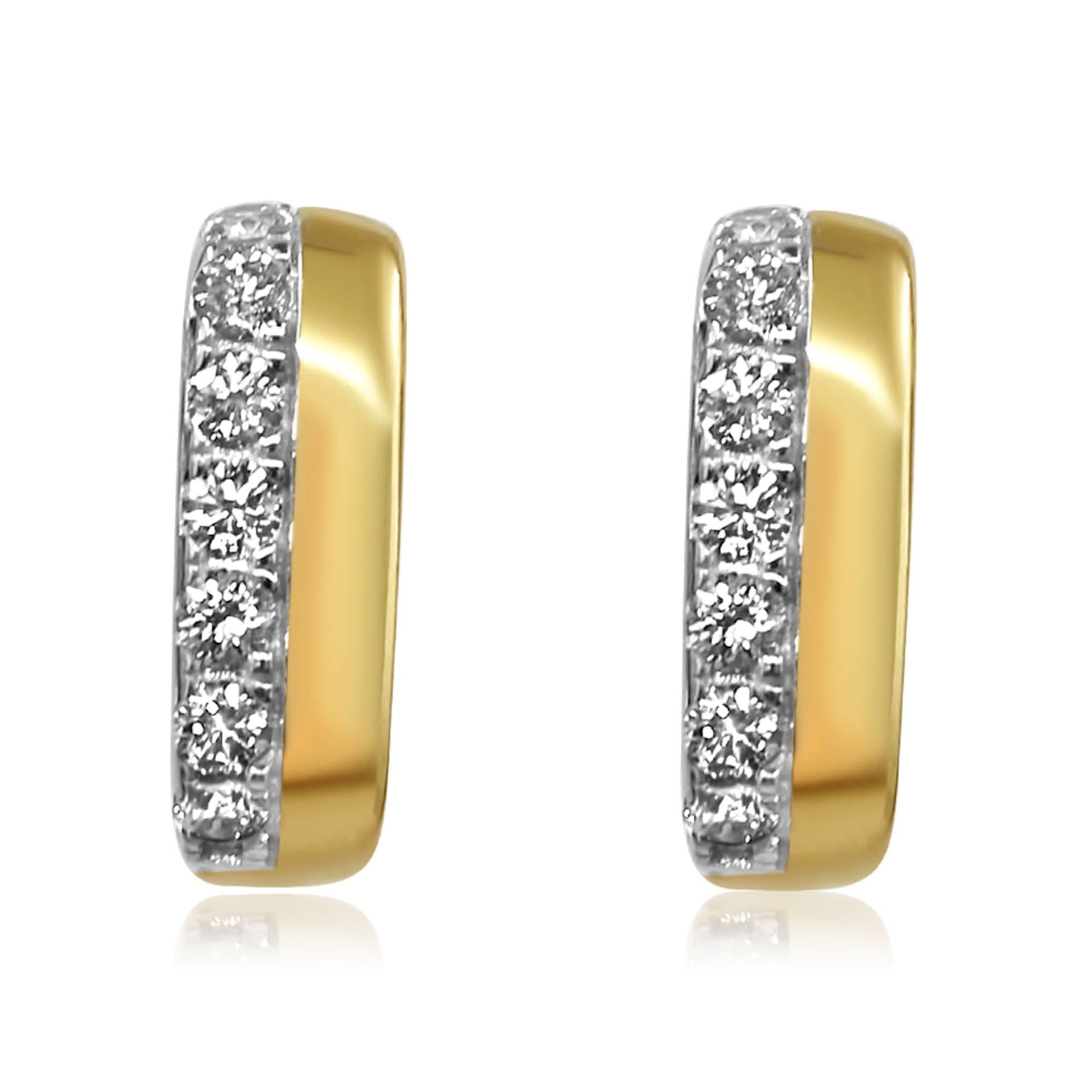 Gold Half Diamond Rectangle Hoop Earring