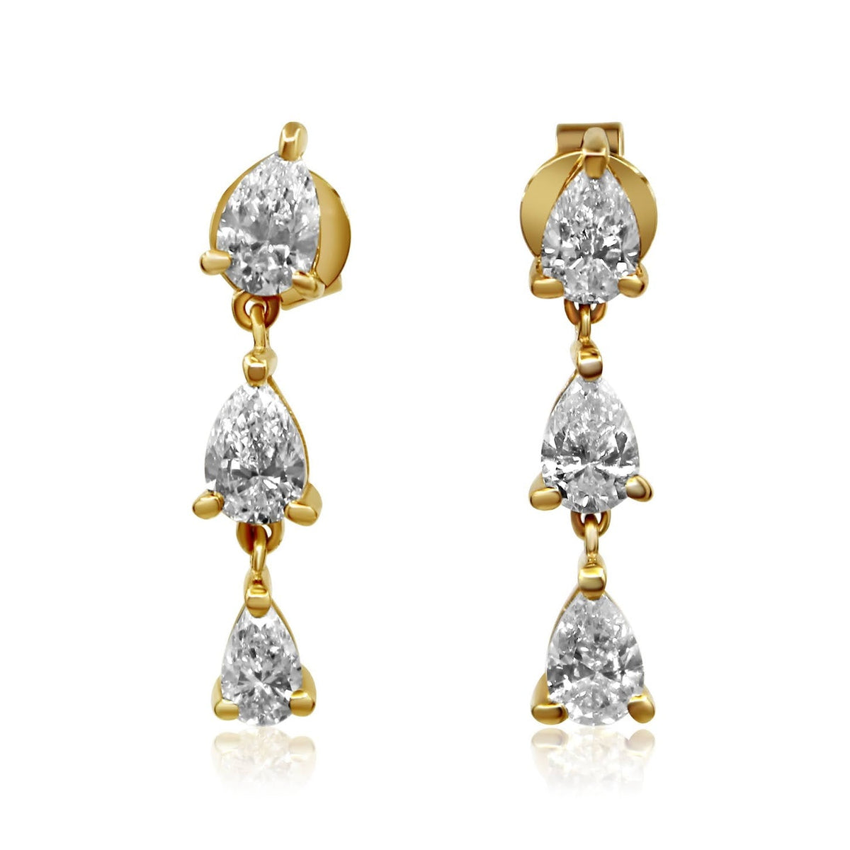 Gold Diamond Triple Prong Pear Earring