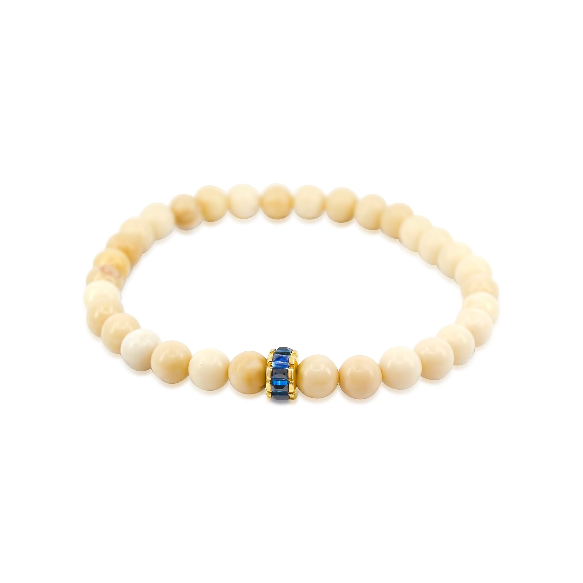 Gold Blue Sapphire Agate Beaded Bracelet