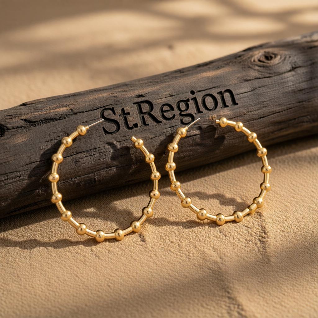 18K Gold-Plated Bead Hoop Earrings