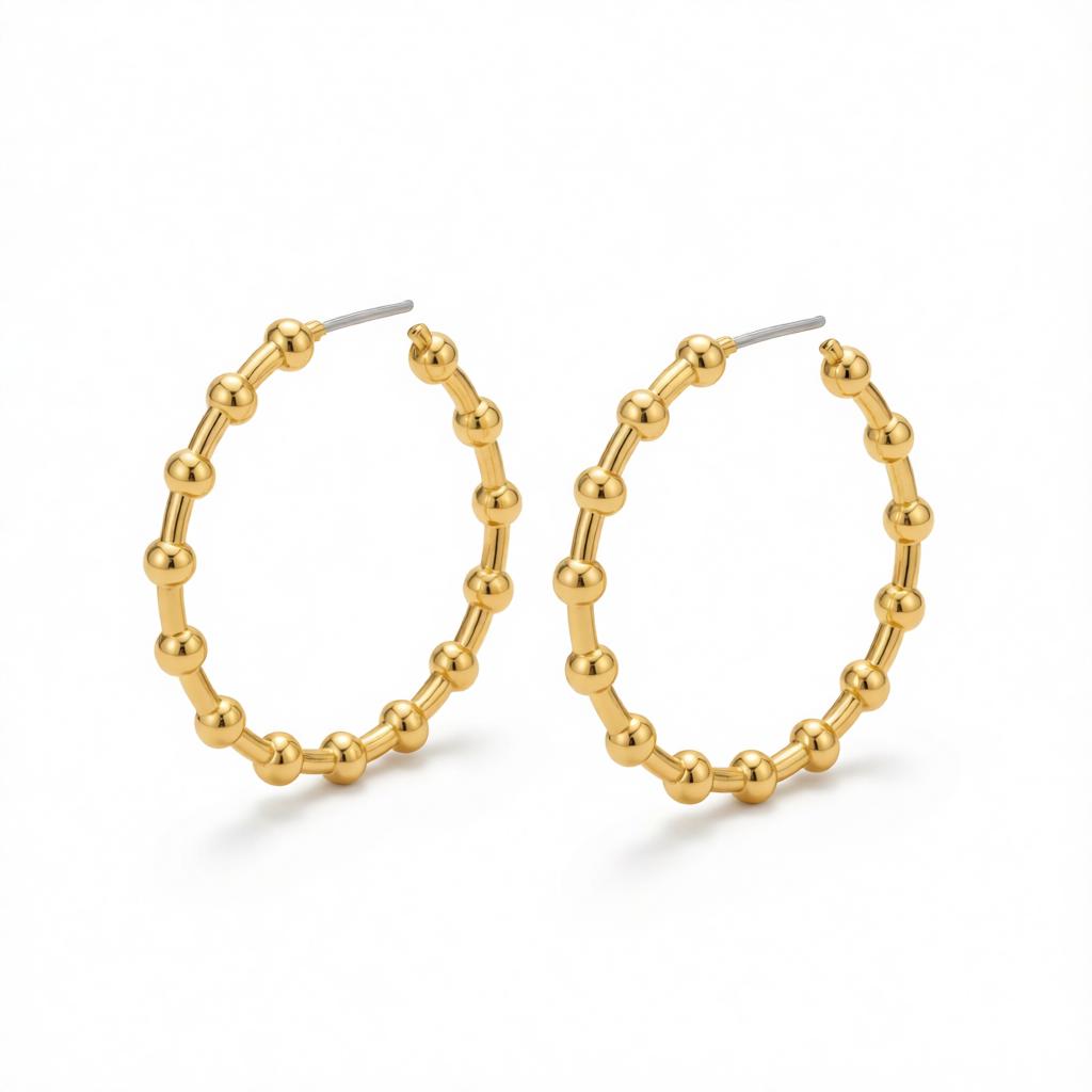 18K Gold-Plated Bead Hoop Earrings