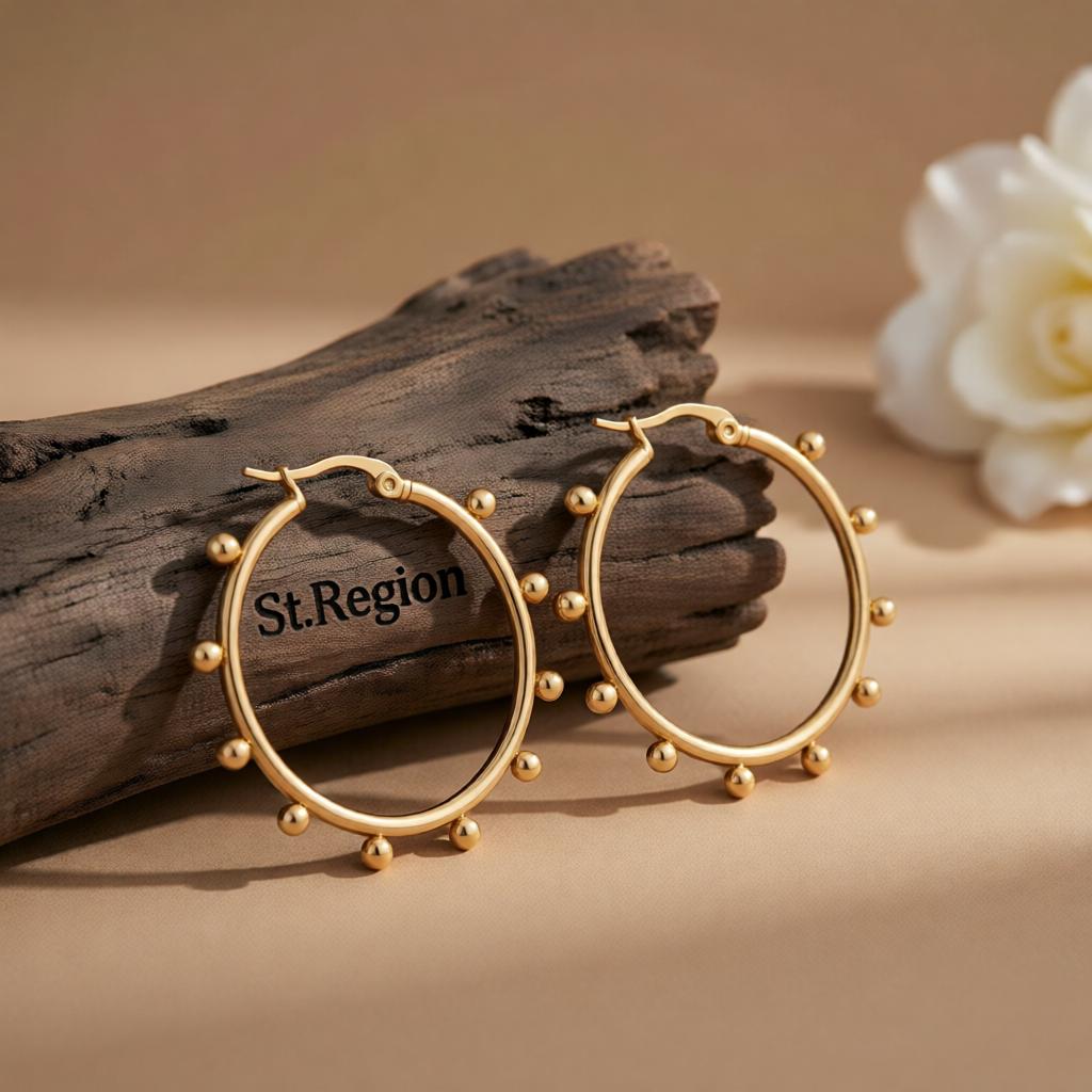 18K Gold-Plated Beaded Hoop Earrings