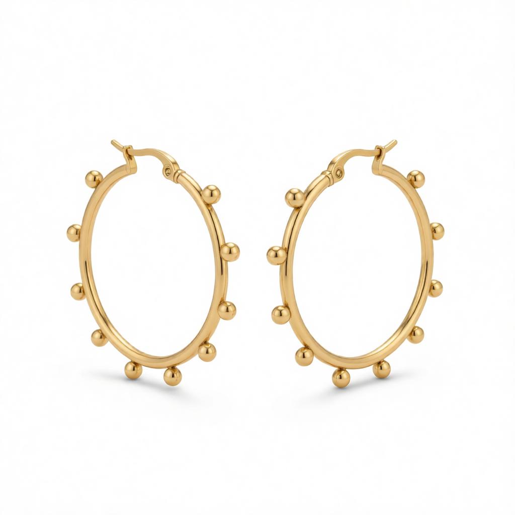 18K Gold-Plated Beaded Hoop Earrings