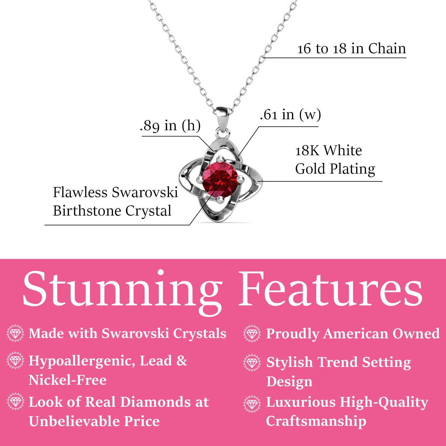 Infinity January Birthstone Garnet Necklace 18k White Gold Plated Silver Birthstone Necklace with Swarovski Crystal