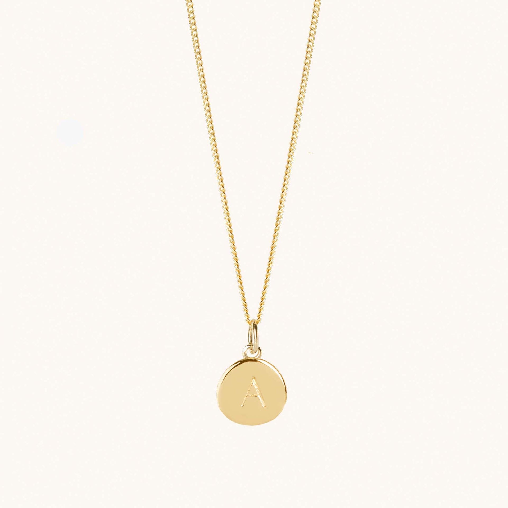 Gold Initial Disc Necklace With Curb Chain