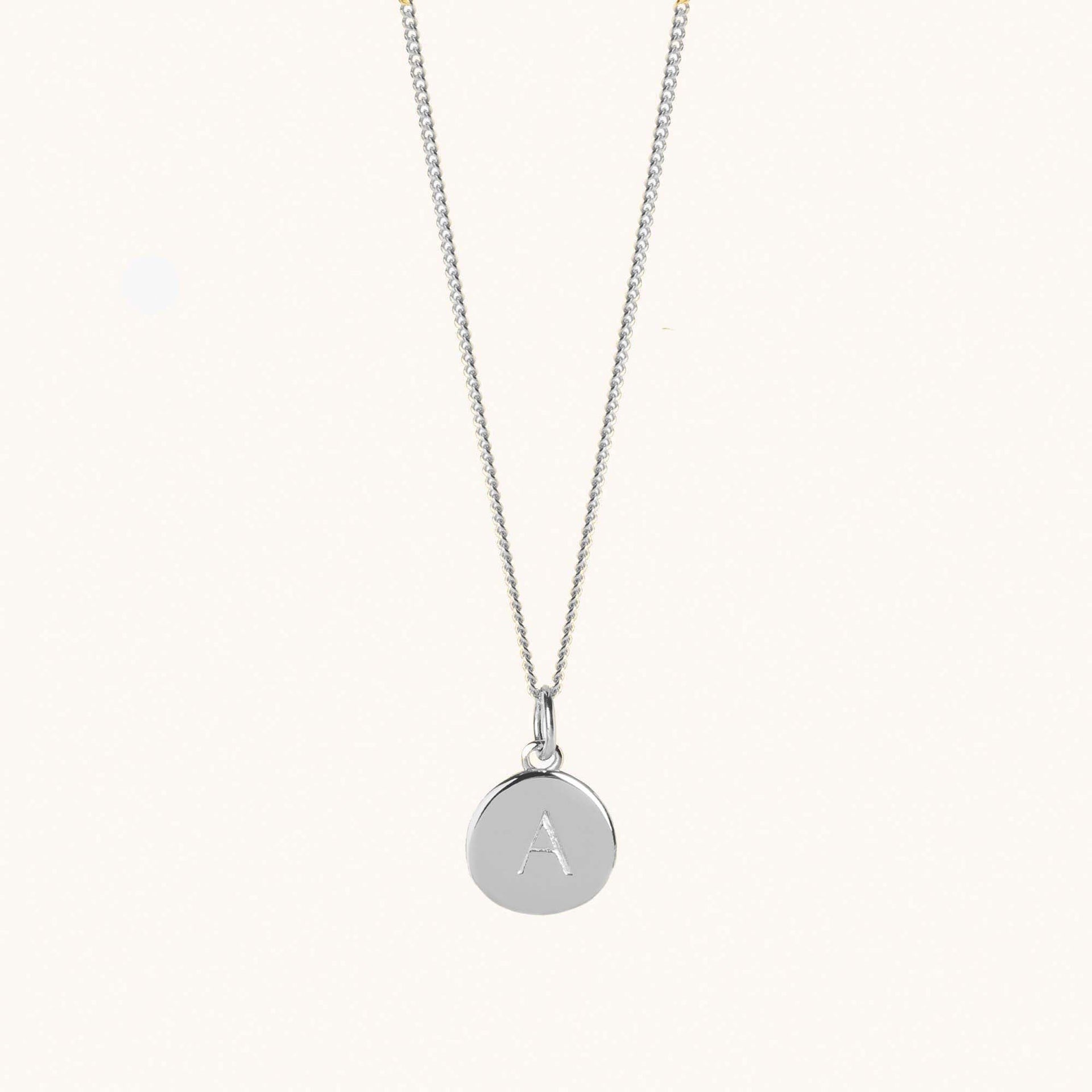 Initial Disc Necklace in Silver With Curb Chain