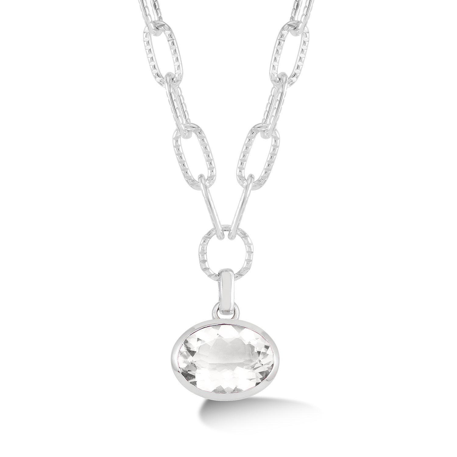 Large Oval White Topaz Array Pendant