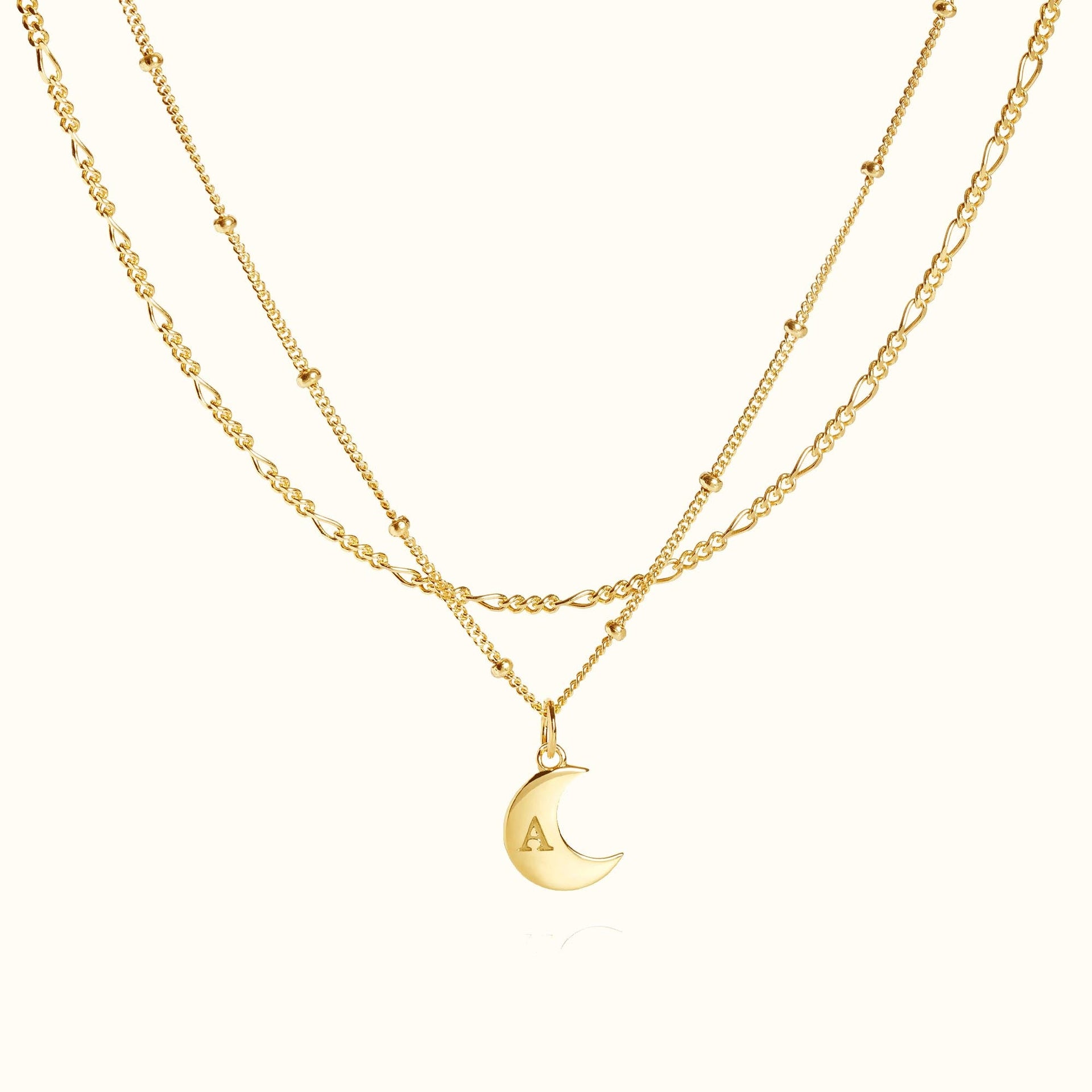 Moon Initial Necklace Layering Set in Gold Vermeil
