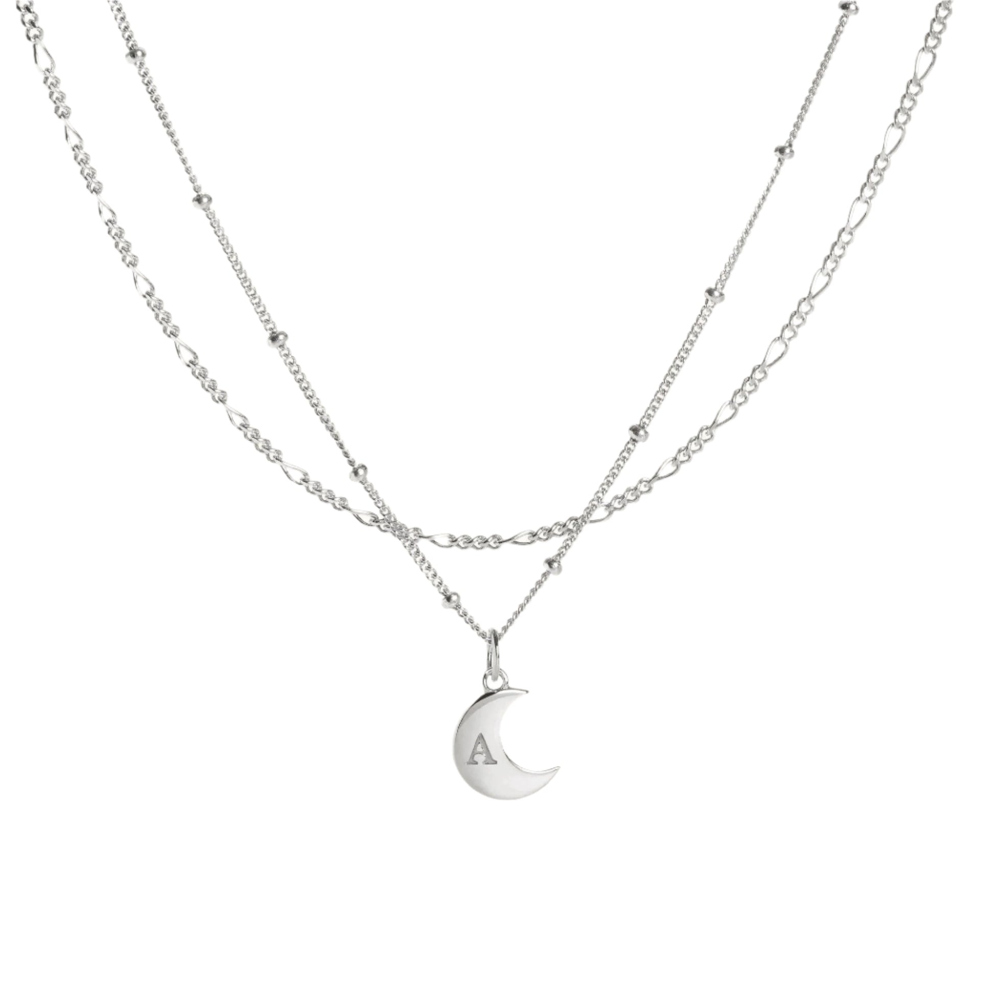 Moon Initial Necklace Layering Set in Silver