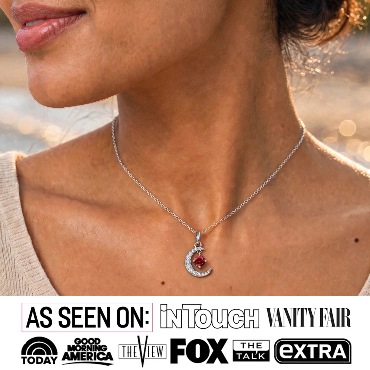 Luna Birthstone Necklace 18k White Gold Plated Crescent Pendant Necklace with Round Cut Swarovski Crystals