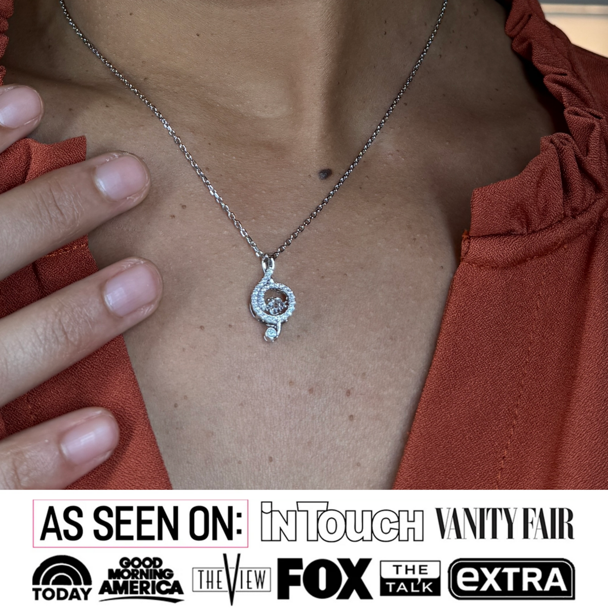 Jolene 18k White Gold Plated G-Clef Dancing Pendant Necklace with Swarovski Crystals